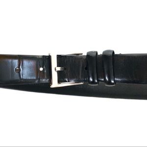 Donna Karan Black Leather Belt with Silver Buckle